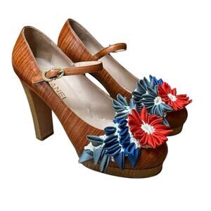 Chanel 011C Catwalk Rare Find Crochet Floral Mary Jane Pumps EU 39.5